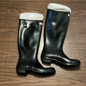 Hunter Boots Black Original Gloss Size 9 Tall With Boot Socks
